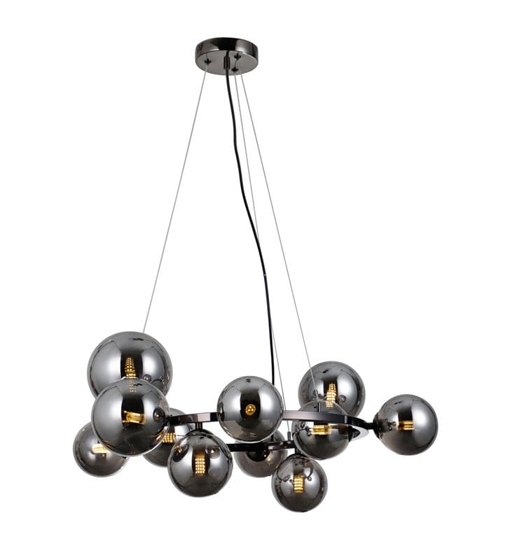 Lampa wisząca Canello czarna obręcz ze szklanymi kulami nowoczesna do sypialni nad stół