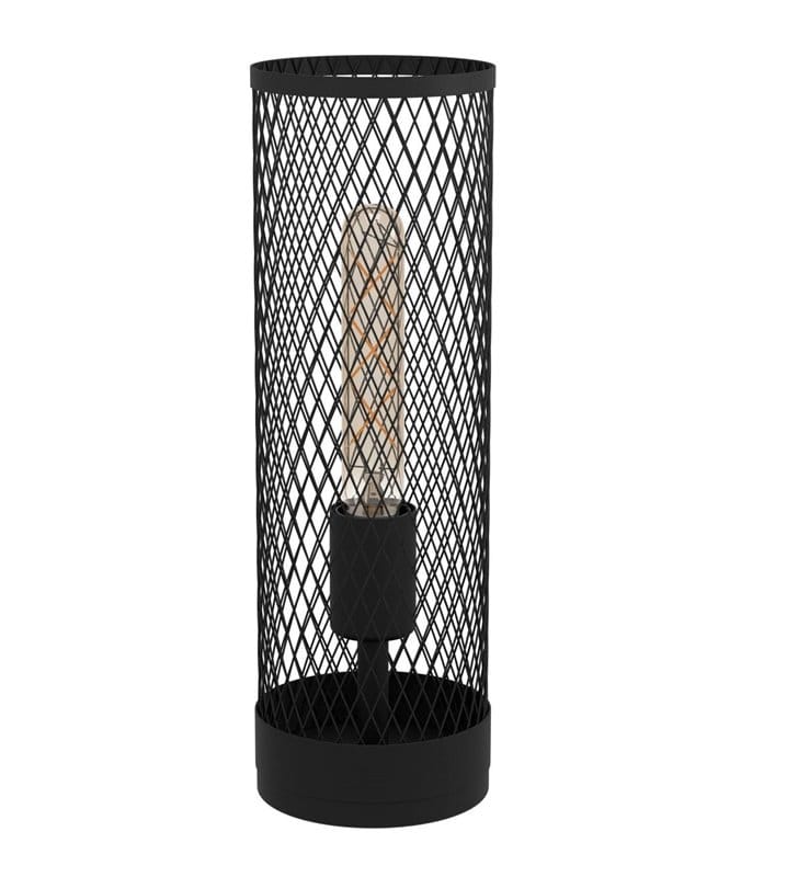 Lampa stołowa Redcliffe czarna tuba metalowa siatka styl loftowy industrialny