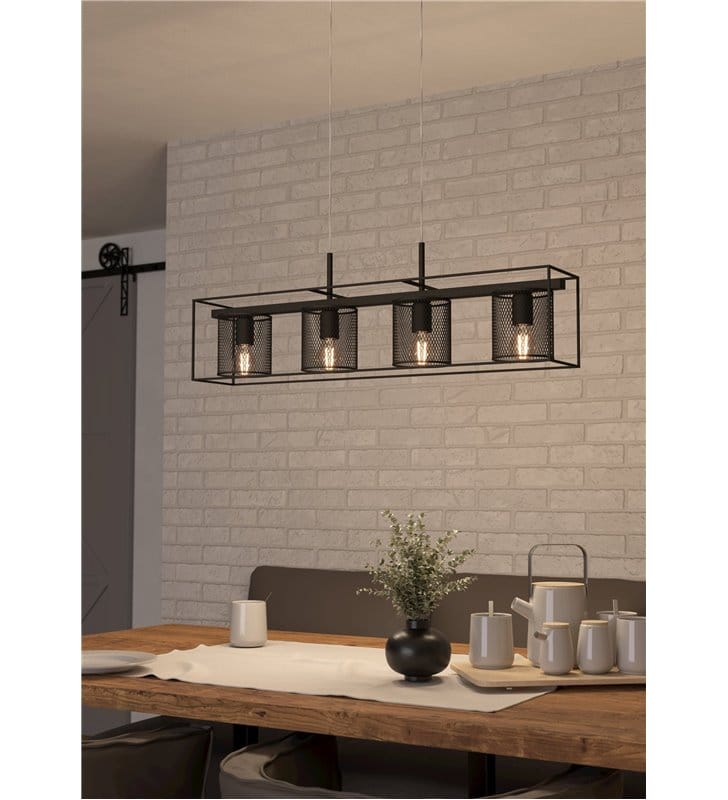 Lampa wisząca Catterick czarna metalowa 4 pkt do kuchni jadalni loftowa industrialna