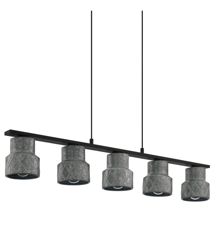 Industrialna 5 pkt lampa wisząca Hilcott czarna metalowa belka klosze ocynkowane styl industrialny