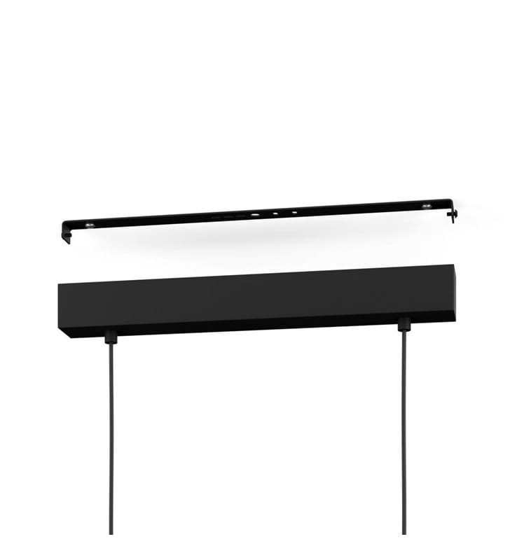 Lampa wisząca Shirebrook czarna drewniana belka 4 metalowe klosze nad stół styl industrialny