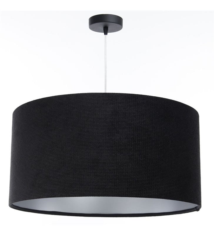 Jacqueline materiałowa nowoczesna czarna lampa wisząca z abażurem tkanina strukturalna srebrne wnętrze 1xE27