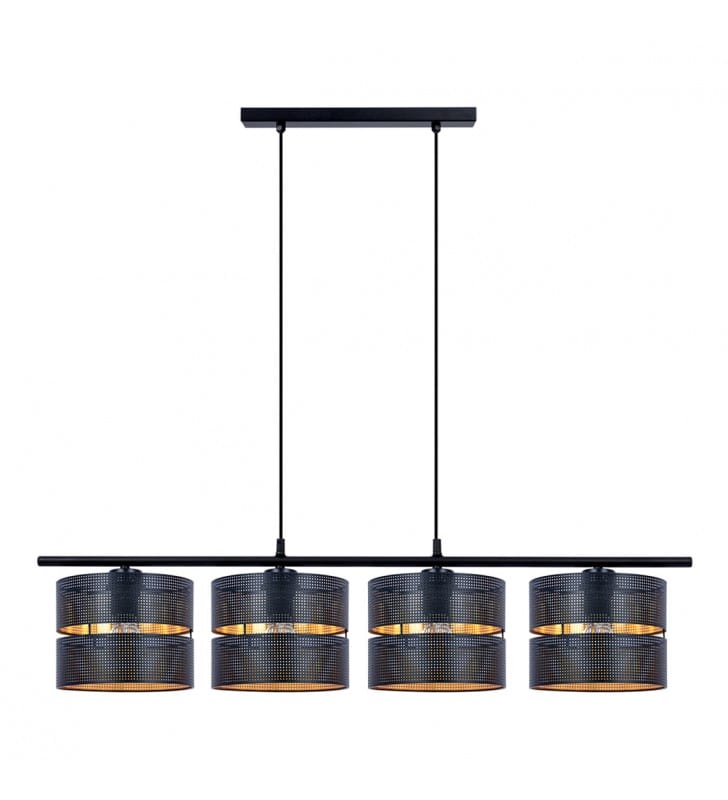 Nowoczesna lampa wisząca nad stół wyspę kuchenną Zimbo czarna ze złotym środkiem 4 abażury- OD RĘKI