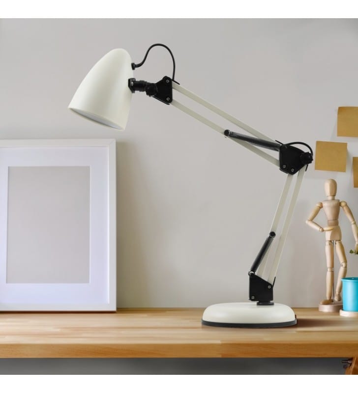 Biała regulowana lampa biurkowa Notari GU10 czarne detale