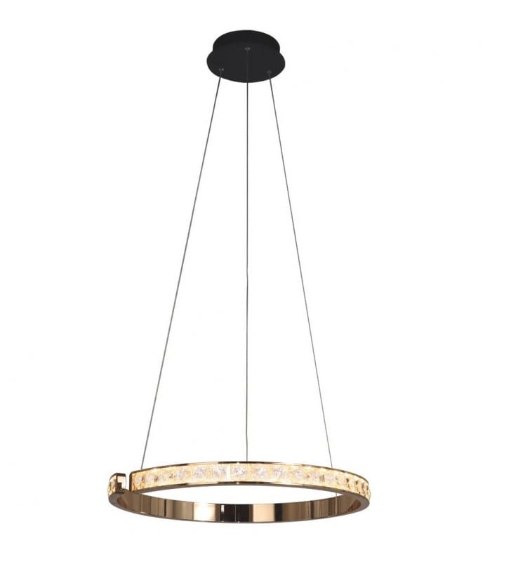Lampa wisząca Muriel LED złoty pierścień ze szklanym dekorem czarne wykończenie