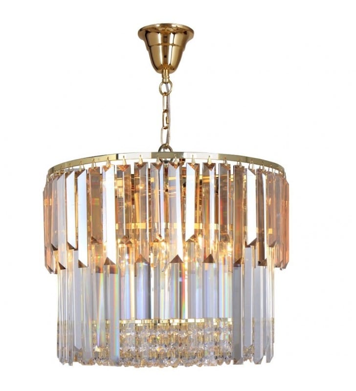 Lampa wisząca Camille szklana w stylu glamour bezbarwne i dymione szkło złote wykończenie