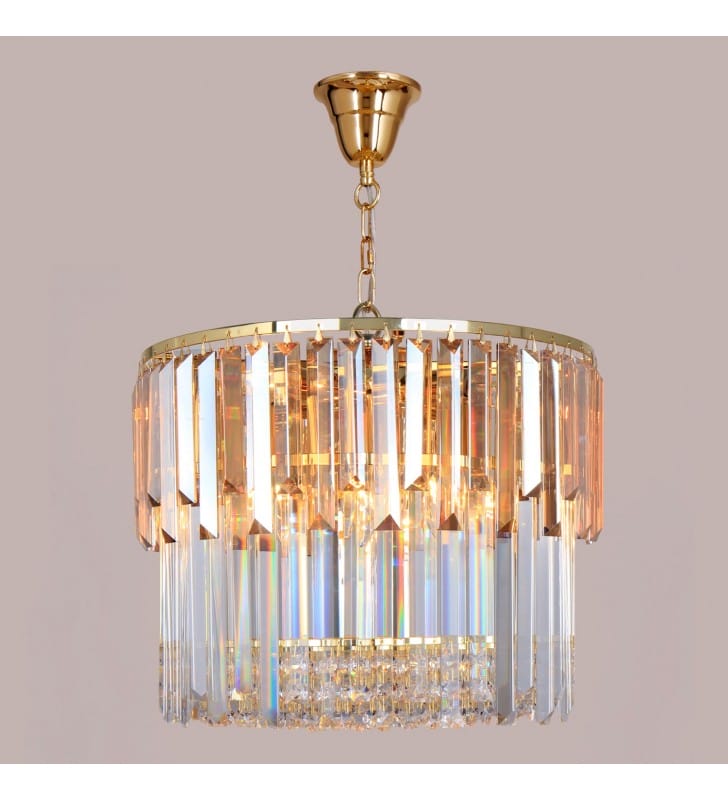 Lampa wisząca Camille szklana w stylu glamour bezbarwne i dymione szkło złote wykończenie