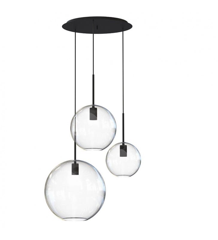 Lampa wisząca Sphere czarna 3 szklane bezbarwne klosze kule nad stół do jadalni