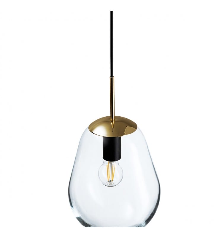 Lampa wisząca Pear nowoczesna szklana wykończenie mosiądz z czernią np. do sypialni przy łóżku