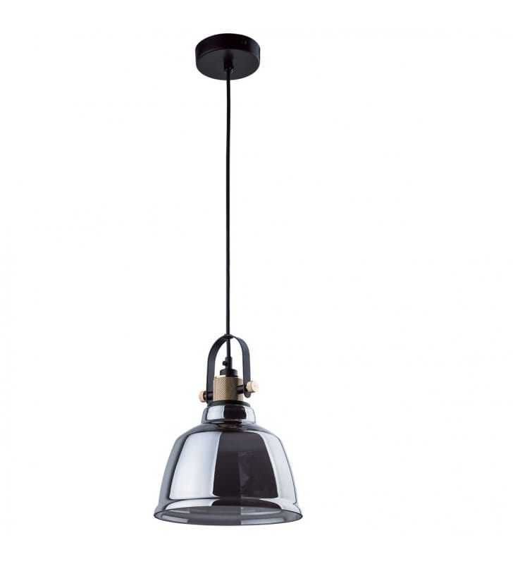Lampa wisząca Amalfi srebrny metalizowany klosz ze szkła czarne wykończenie długość 1,5m