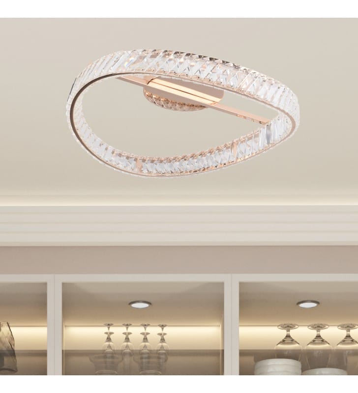 Lampa sufitowa Gano LED kryształowy pierścień do sypialni salonu ściemniacz