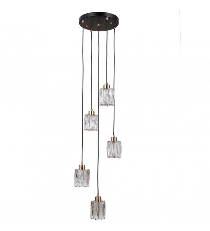 Czarno złota kryształowa okrągła lampa wisząca do salonu Torno 5xE14