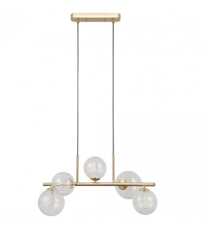 Lampa wisząca nad stół Toledo złota z ozdobnymi szklanymi kulami glamour