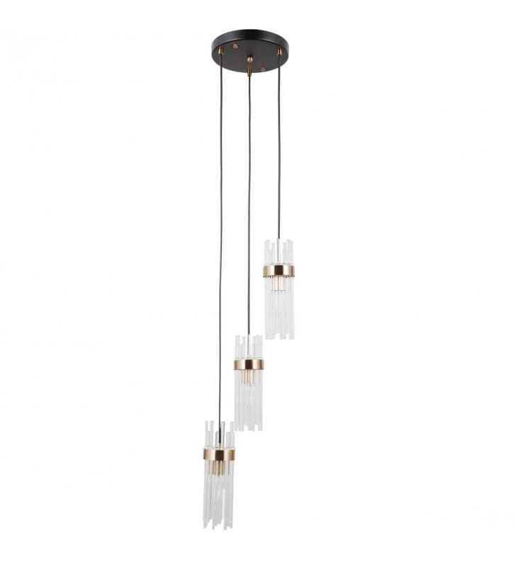 Lampa wisząca Taraso czarno złota kryształowa do salonu nad stół 3 klosze