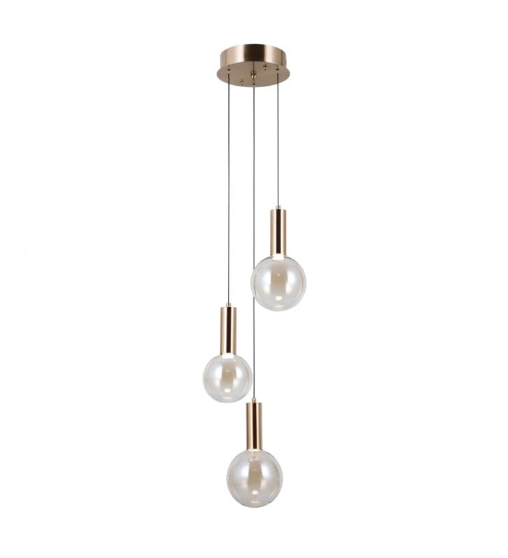 Strela LED złota lampa wisząca do salonu nad stół do jadalni klosze bursztynowe kule