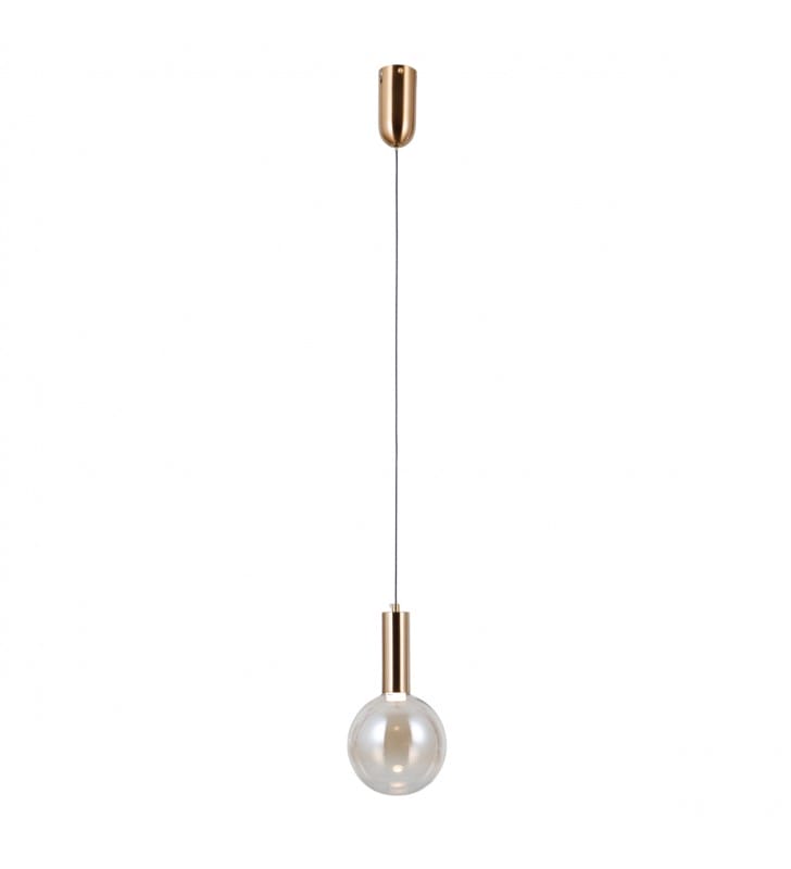 Mała 15cm lampa wisząca Strela LED złota klosz bursztynowy cieniowany