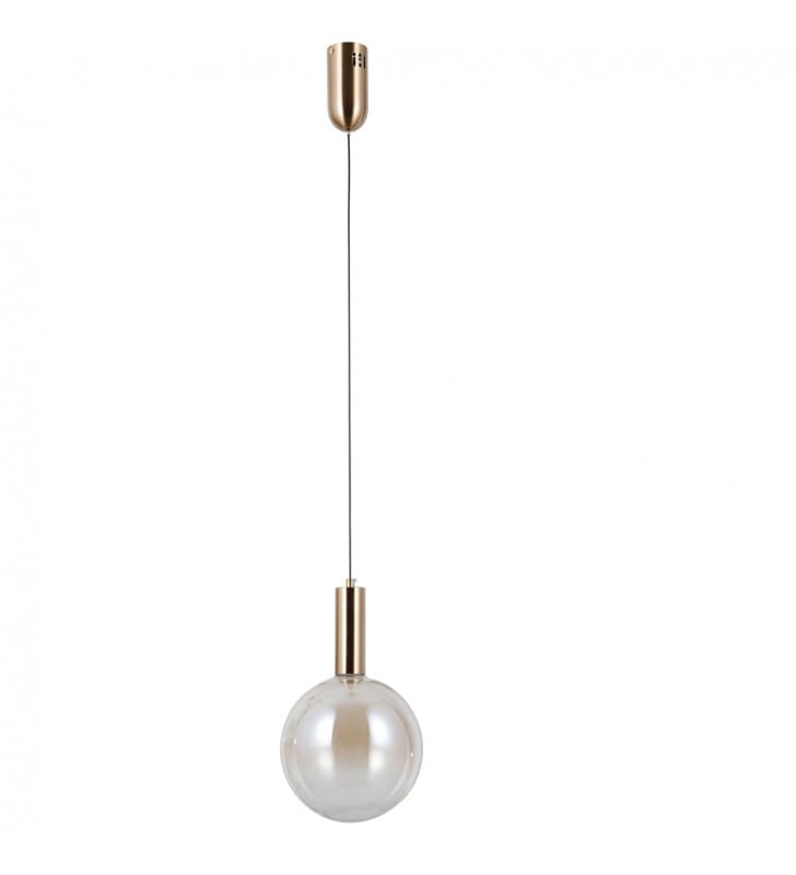 Strela LED 20cm złota lampa wisząca do salonu klosz bursztynowy cieniowany