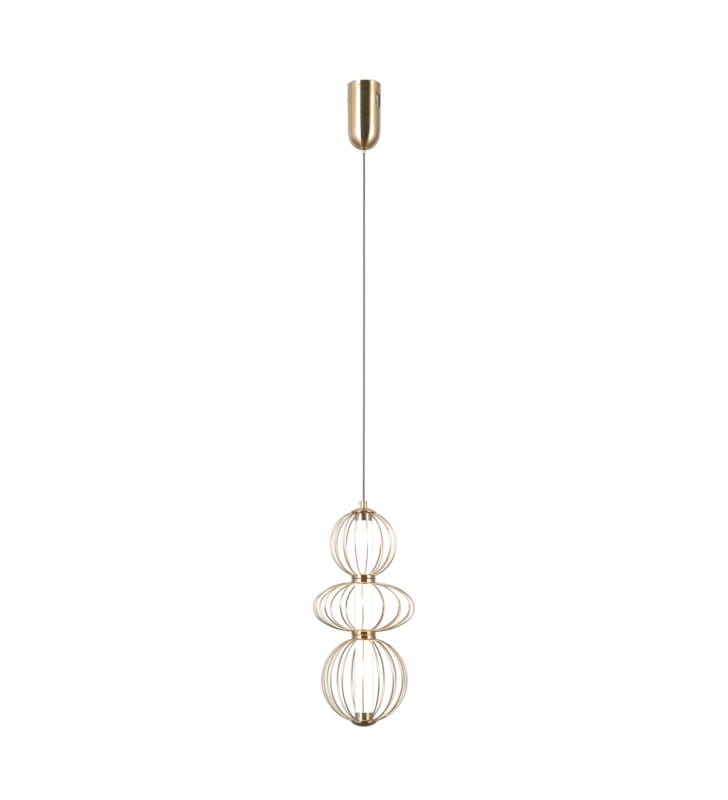 Lampa wisząca Rabel LED z wysokim kloszem złota z metalu do sypialni przy łóżku