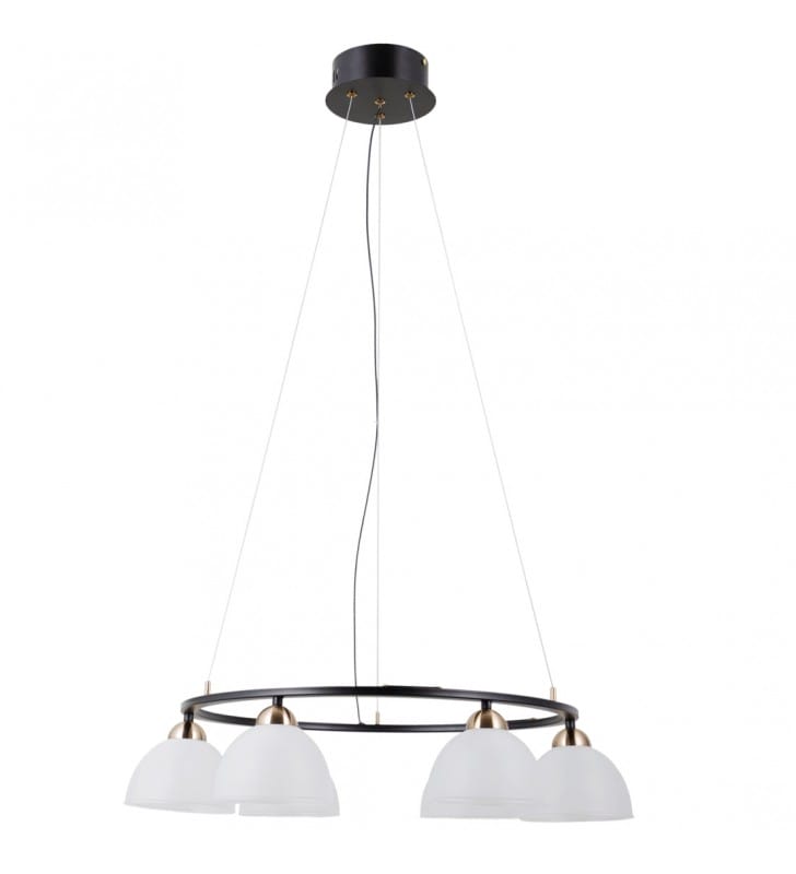 Lampa wisząca Montiela LED czarno złota szklane klosze na pierścieniu do salonu jadalni
