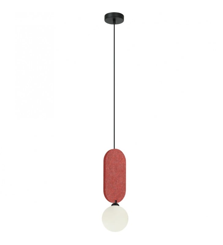 Czarno czerwona lampa wisząca w stylu new retro Lorenzo do salonu jadalni nad stół szkło metal filc